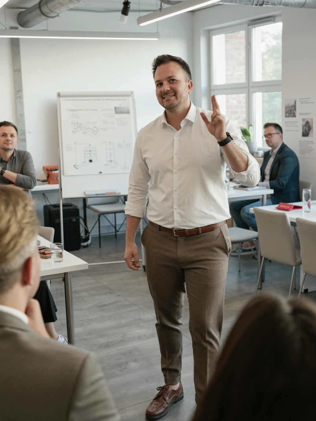 Mateusz Malinowski podczas pracy z zespołem sprzedaży